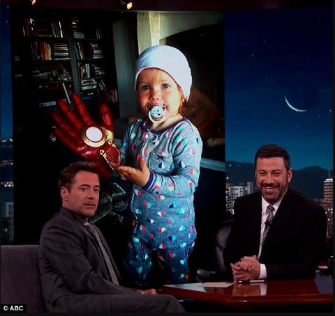 Avri Roey Downey's photo shown in Jimmy Kimmel Live show.